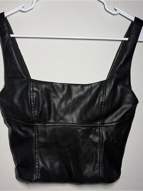 Bershka faux leather crop top black bustier corset style women’s M
